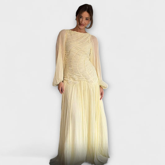 Elegant Pleated Long Sleeve Dress