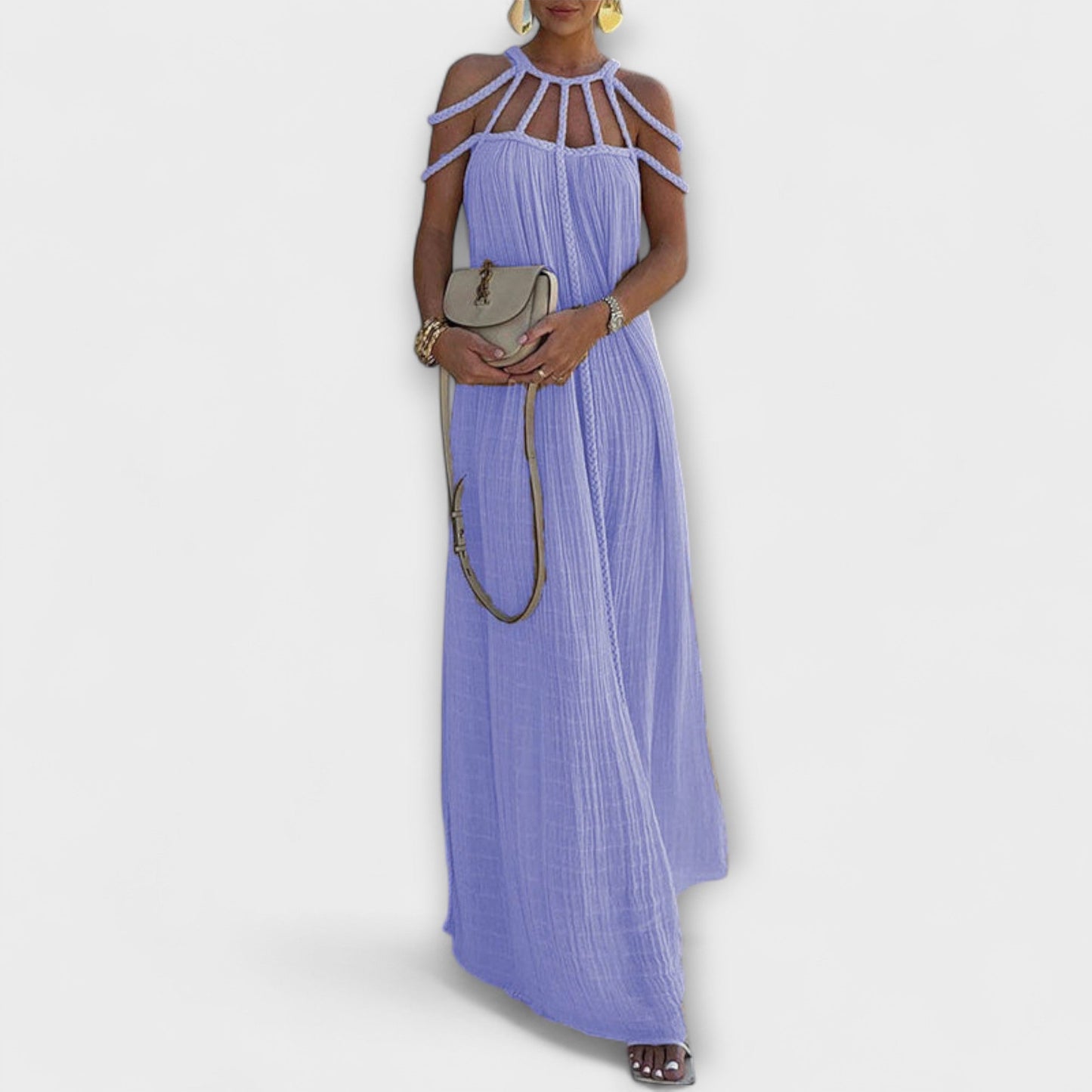 Briar - A Stylish Maxi Dress Made of Blended Fabric with Draped Braids
