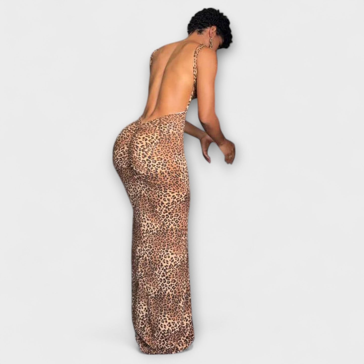 Della - Maxi Dress with Leopard Print and Back Slit