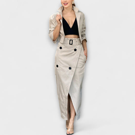 Lyra - Elegant Jacket Midi Skirt with Pockets