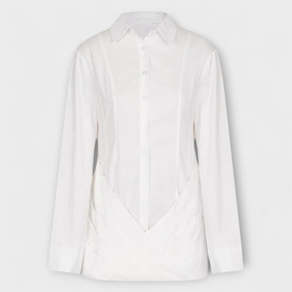 Indie - White Long-Sleeved Pleated Shirt Dress