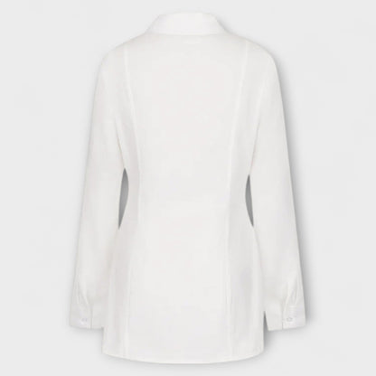 Indie - White Long-Sleeved Pleated Shirt Dress