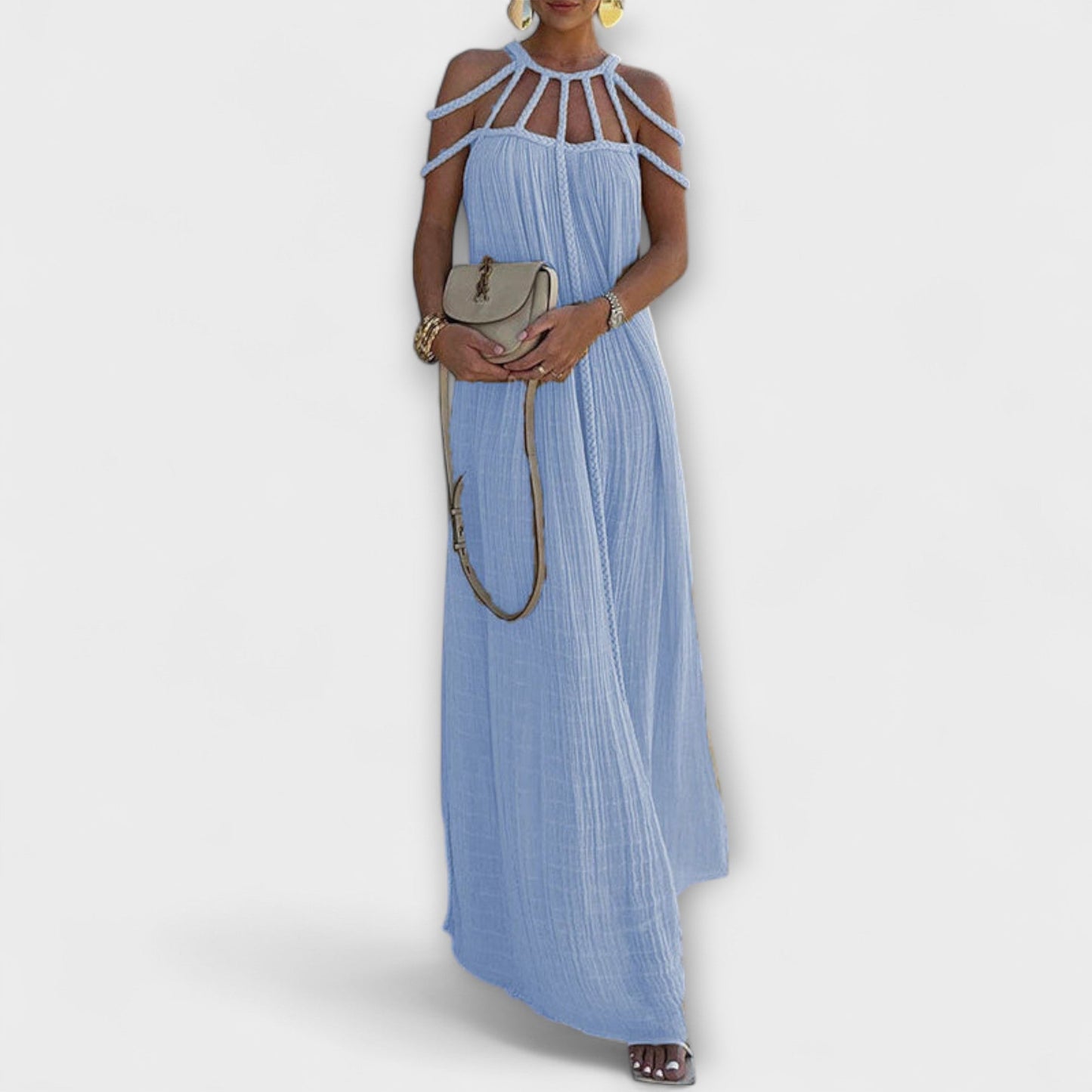 Briar - A Stylish Maxi Dress Made of Blended Fabric with Draped Braids