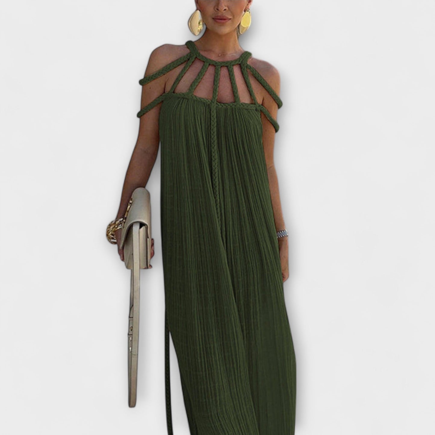 Briar - A Stylish Maxi Dress Made of Blended Fabric with Draped Braids