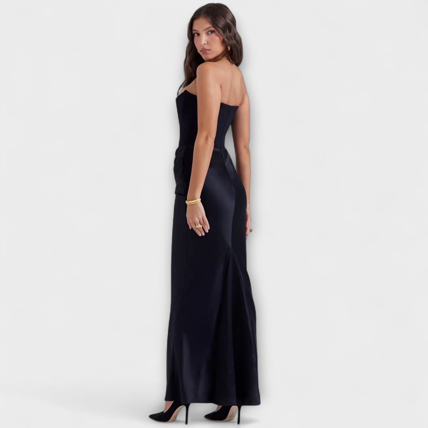 Off-Shoulder Satin Maxi Dress with Draping