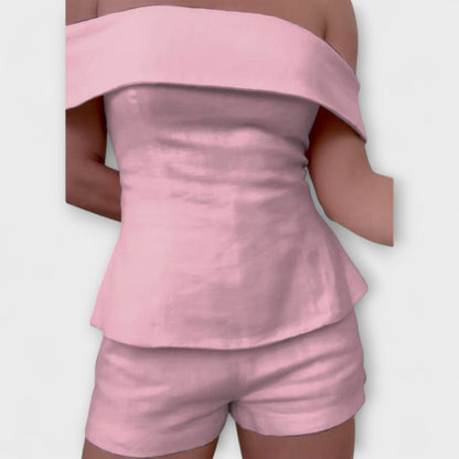 Olivia - White Cotton-Linen Two-Piece Set